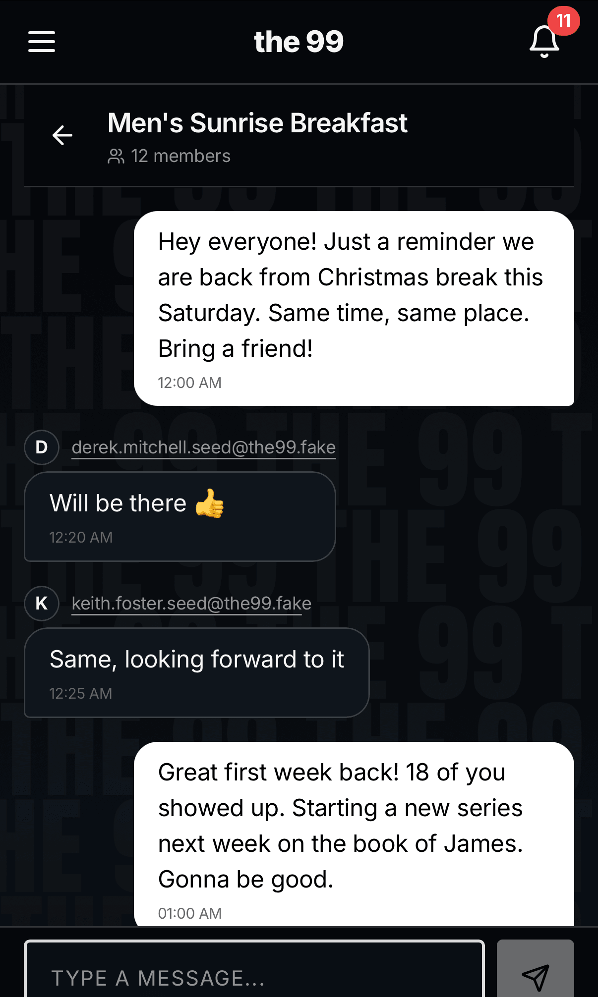 The 99 group chat view