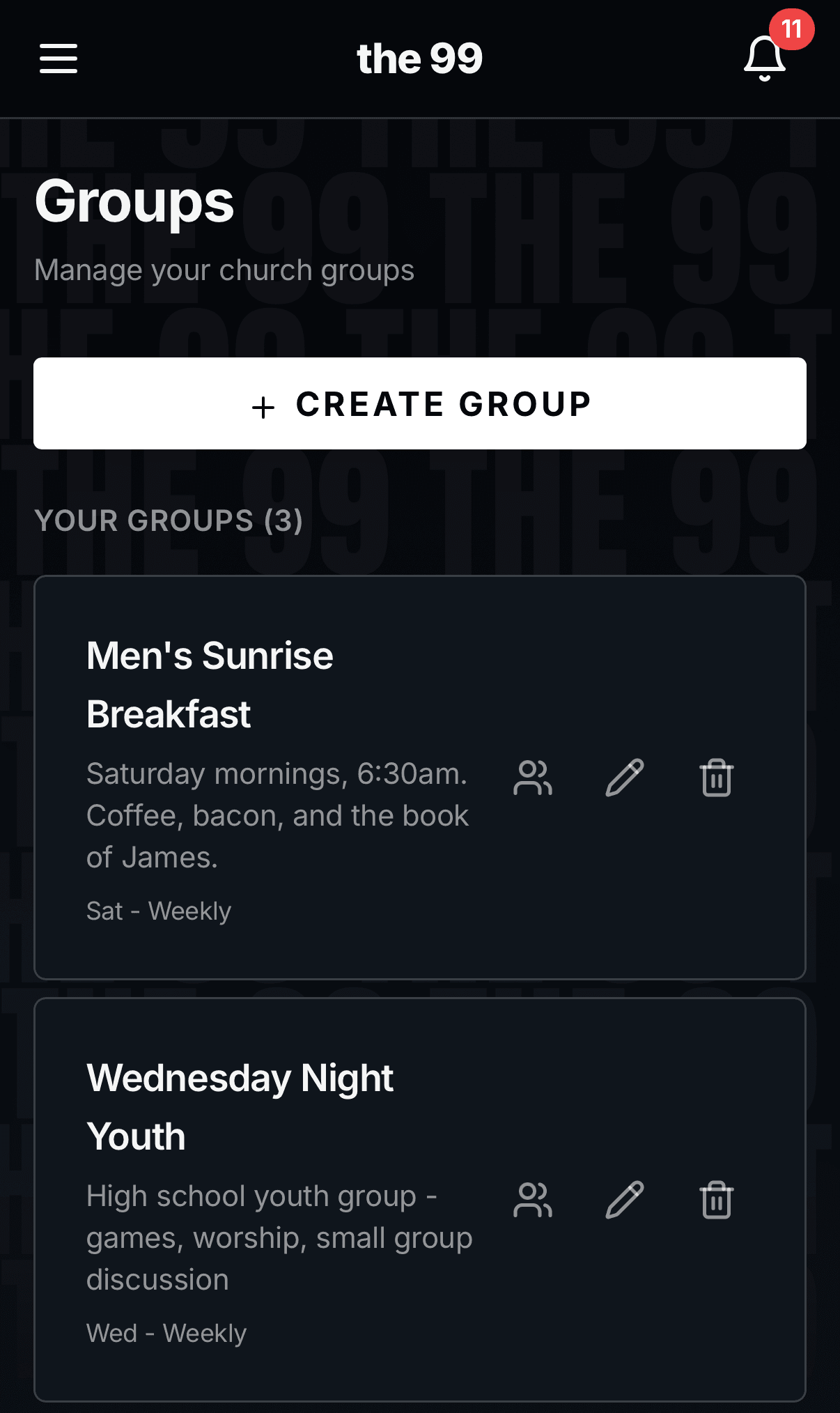 Groups management view