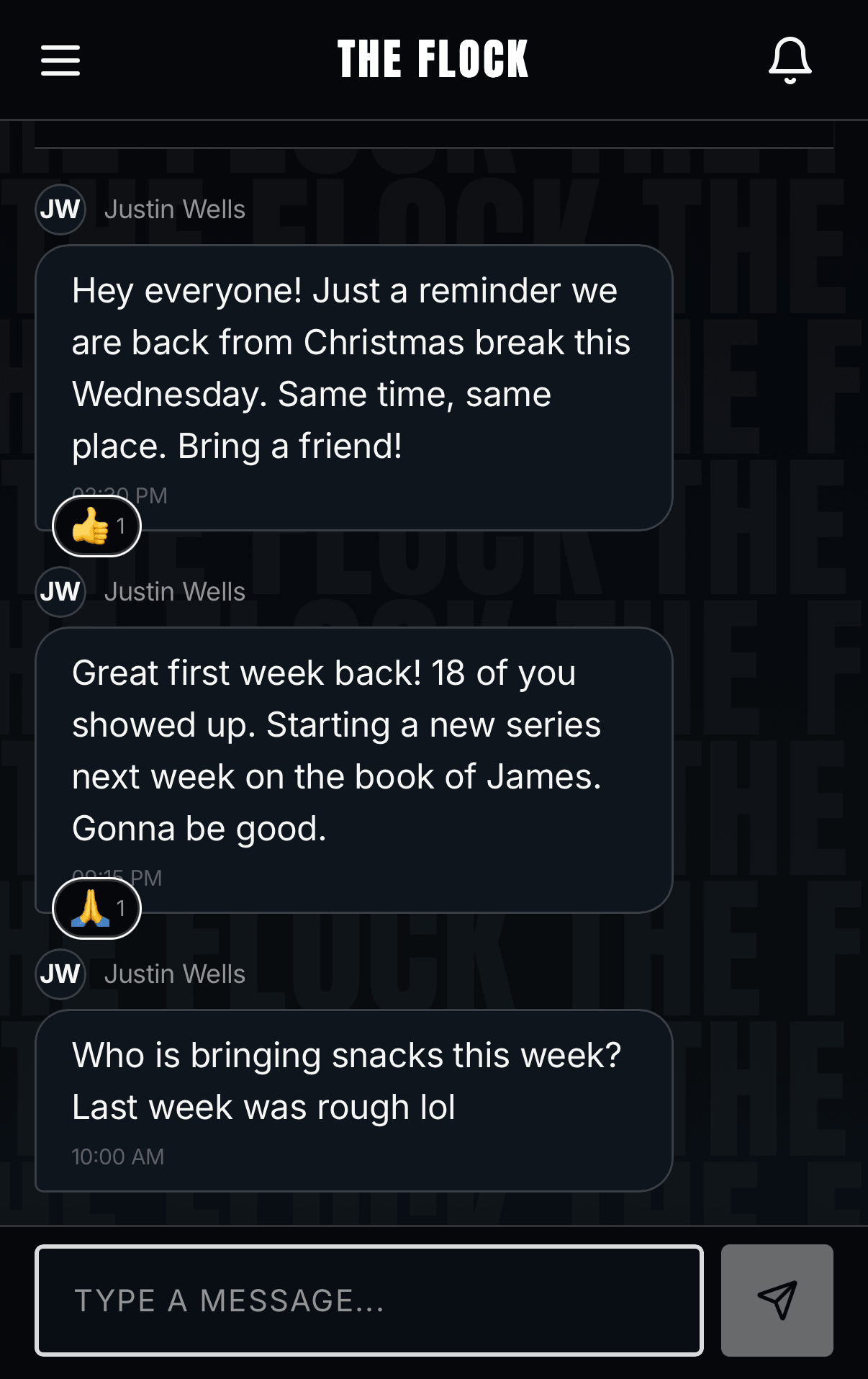 The Flock group chat view